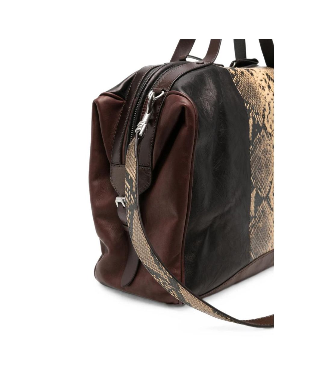 Dries Van Noten Black Snake-Effect Leather Tote Bag for men
