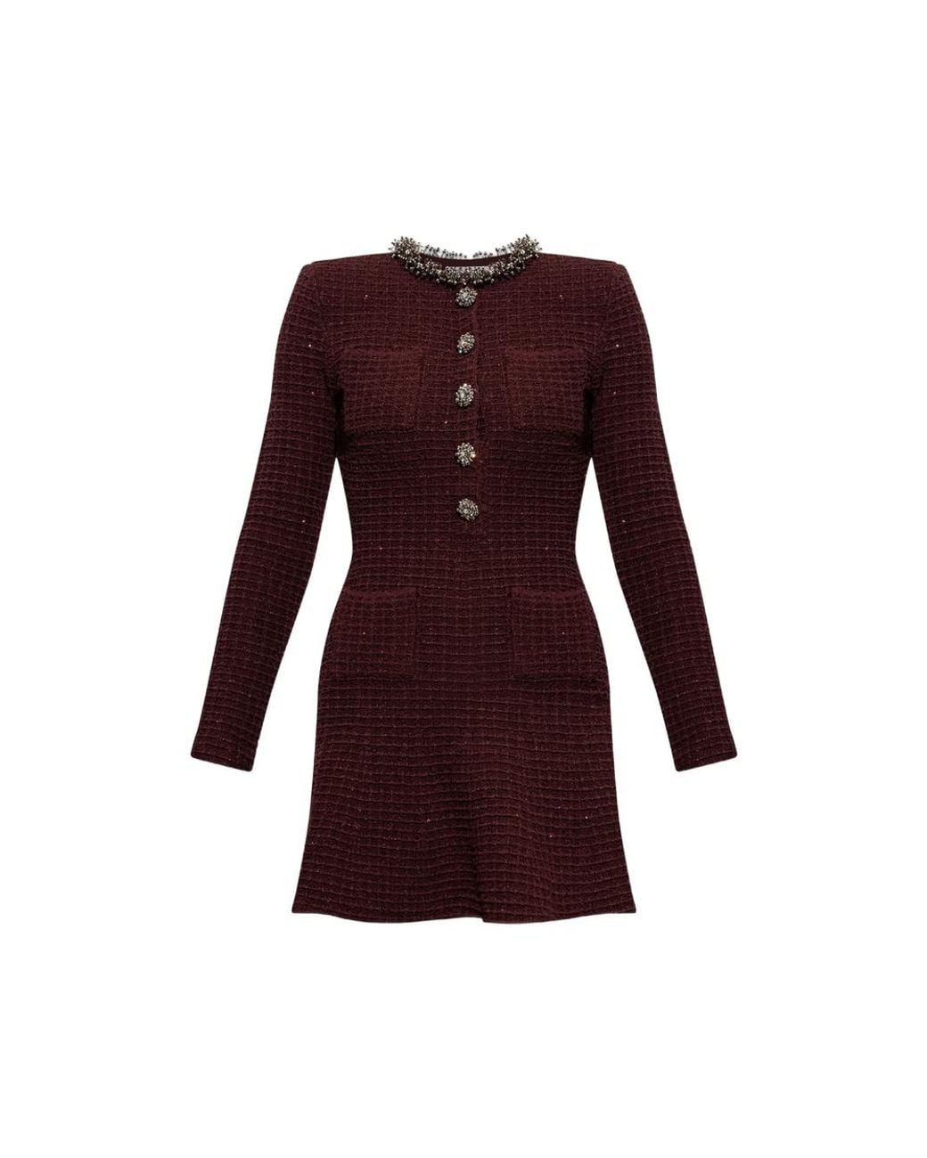 Self-Portrait Purple Tweed Dress With Shimmering Sequins