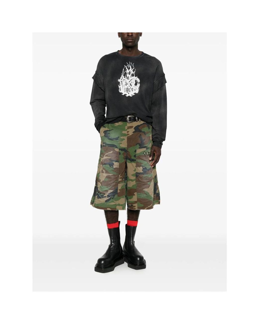 THUG CLUB Black Graphic-Print Layered-Sleeve Sweatshirt for men