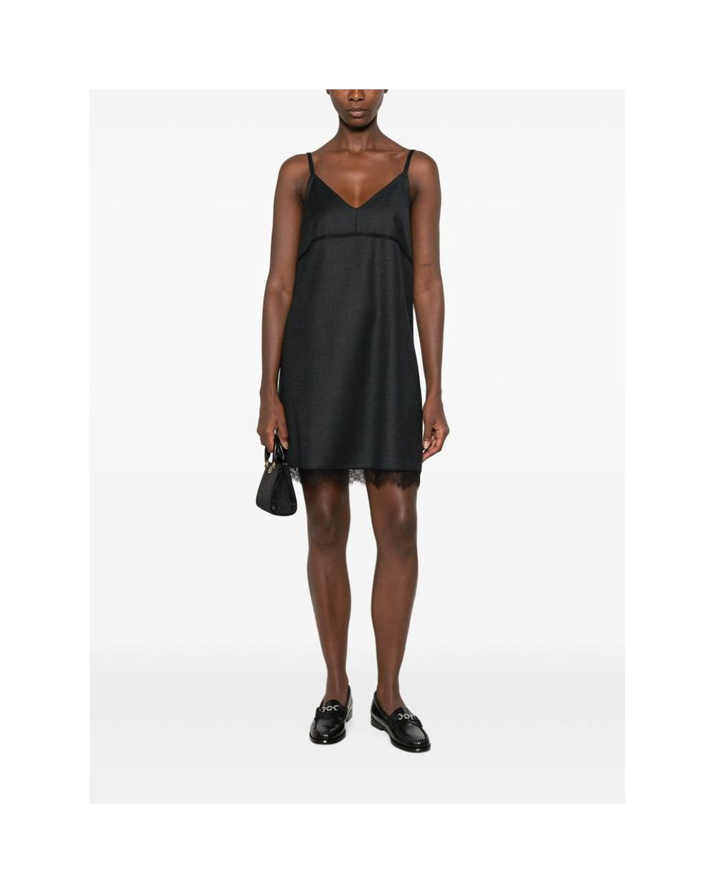 Tela Black Lace-Trim Slip Mini Dress
