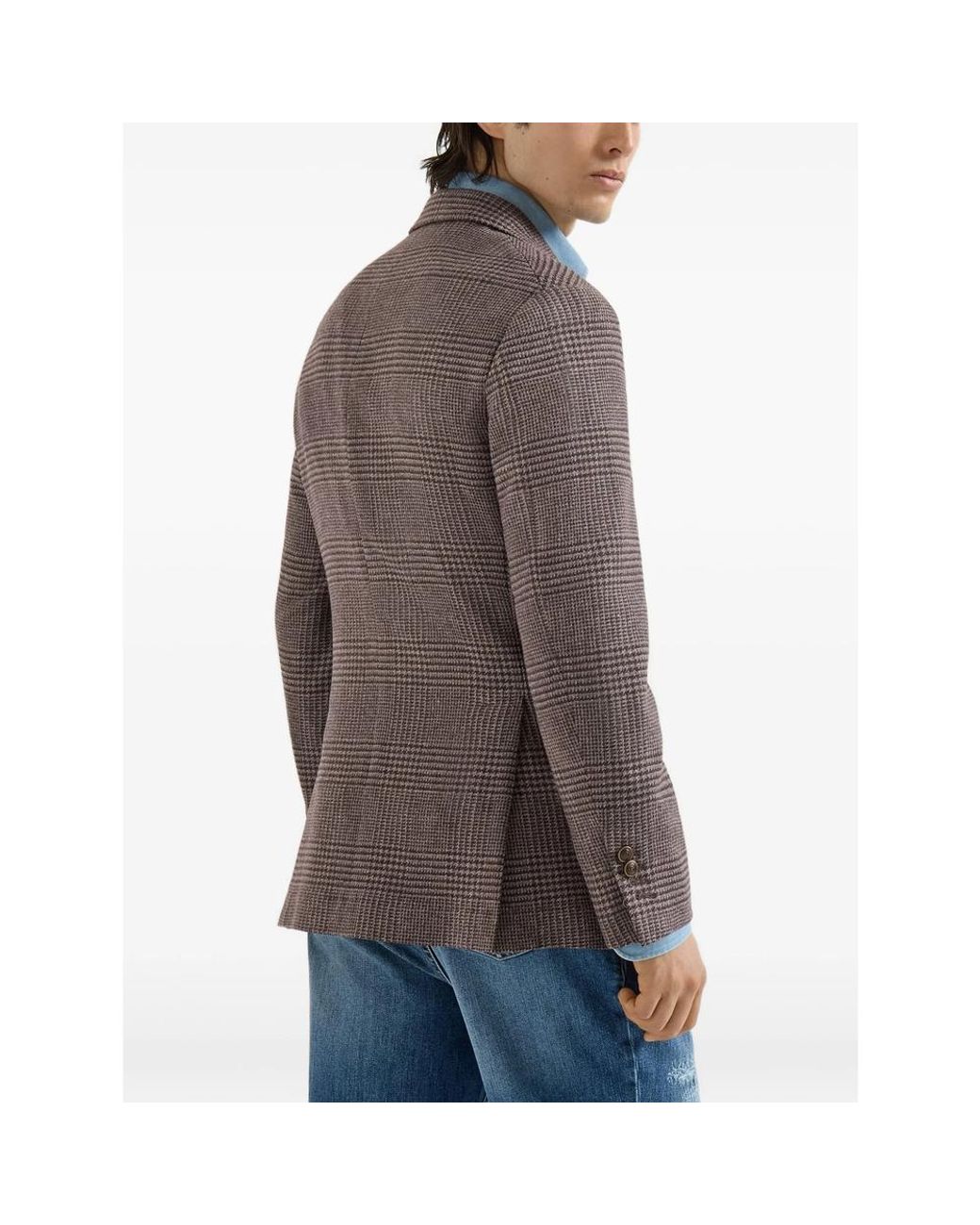Brunello Cucinelli Brown Comfort Wool And Cashmere Prince Of Wales Flannel Deconstructed Cavallo Blazer for men