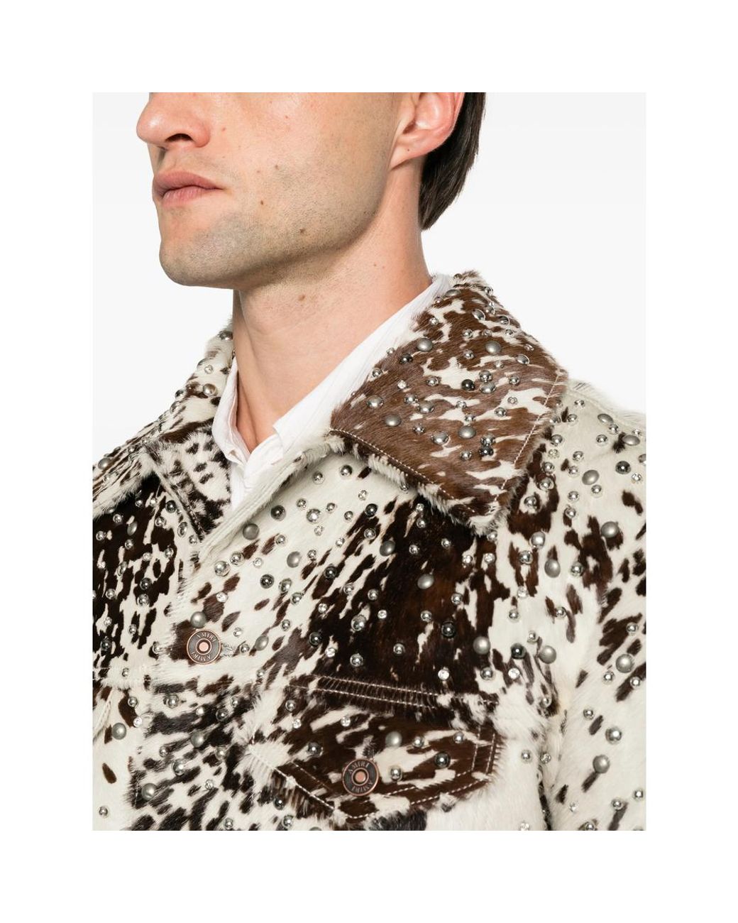 Amiri Blue Stud-Embellished Cow-Print Jacket for men