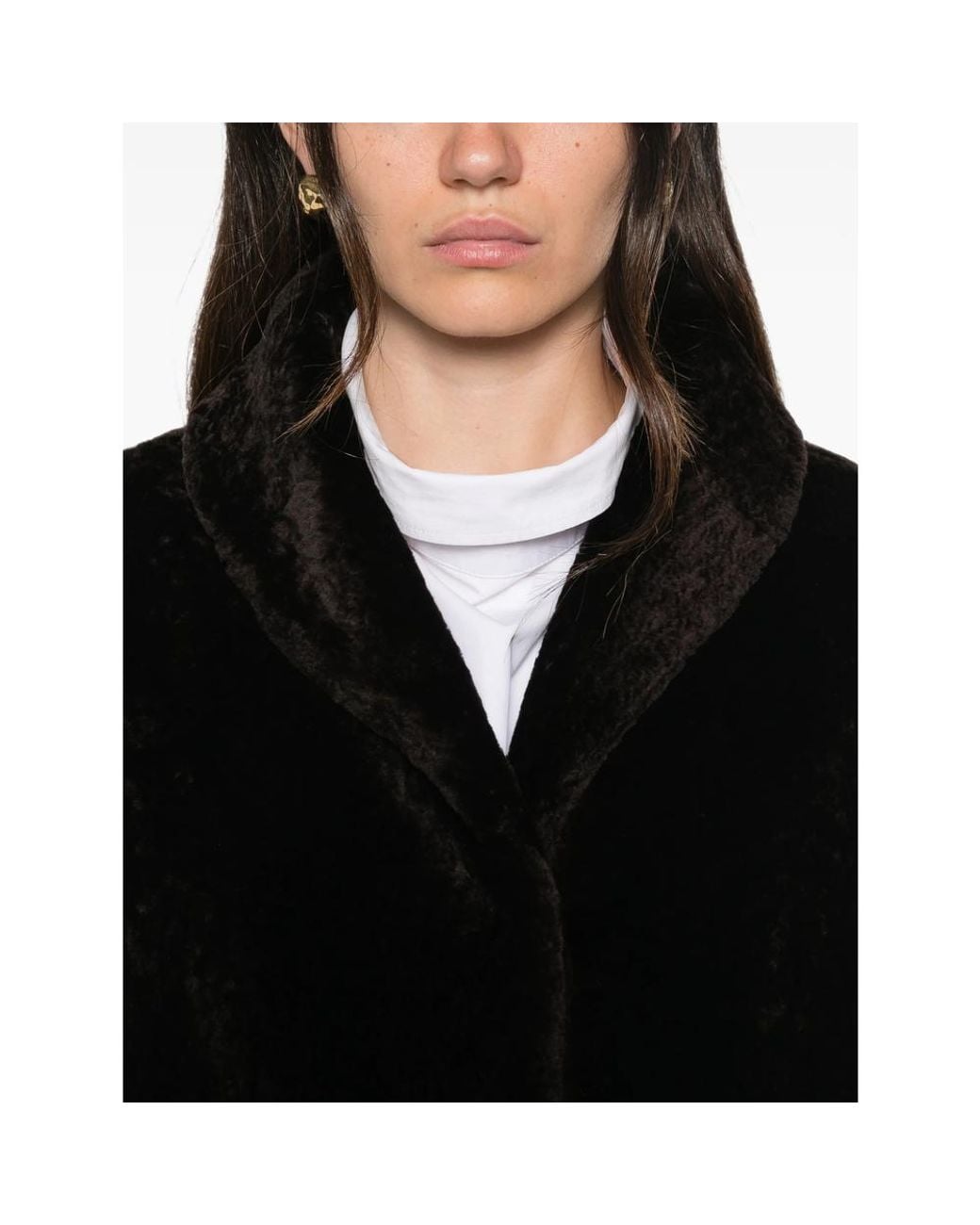 Rohe Black Shearling Shawl-Collar Coat