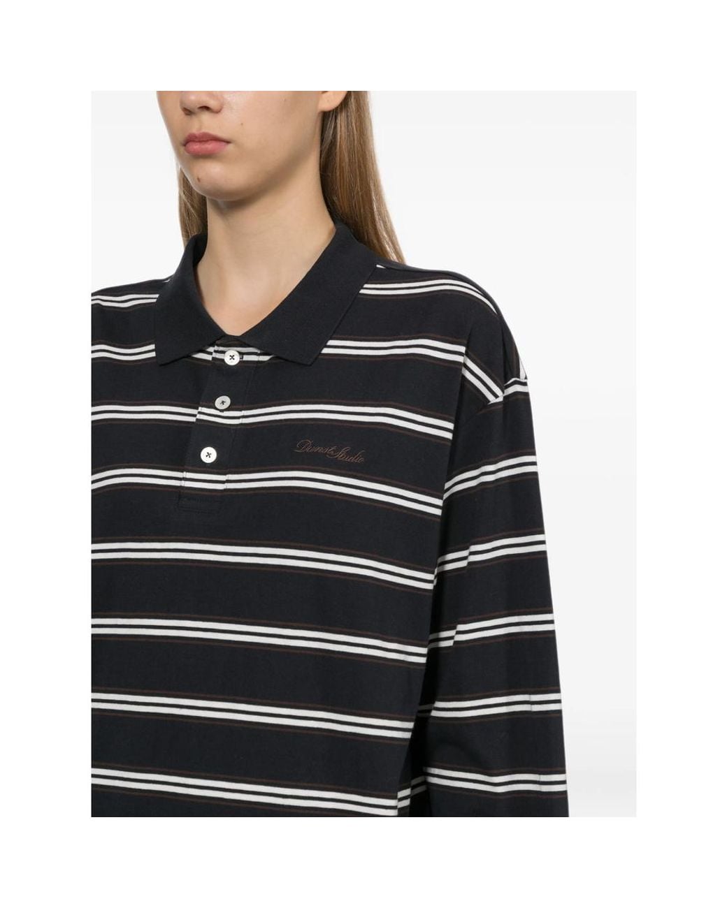 DUNST Black Striped Long-Sleeve Polo Shirt for men