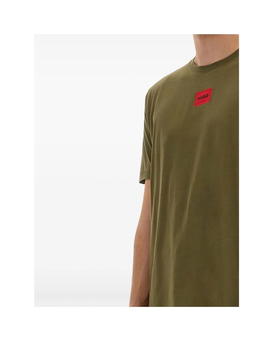 HUGO Green T-Shirt With Logo Patch for men