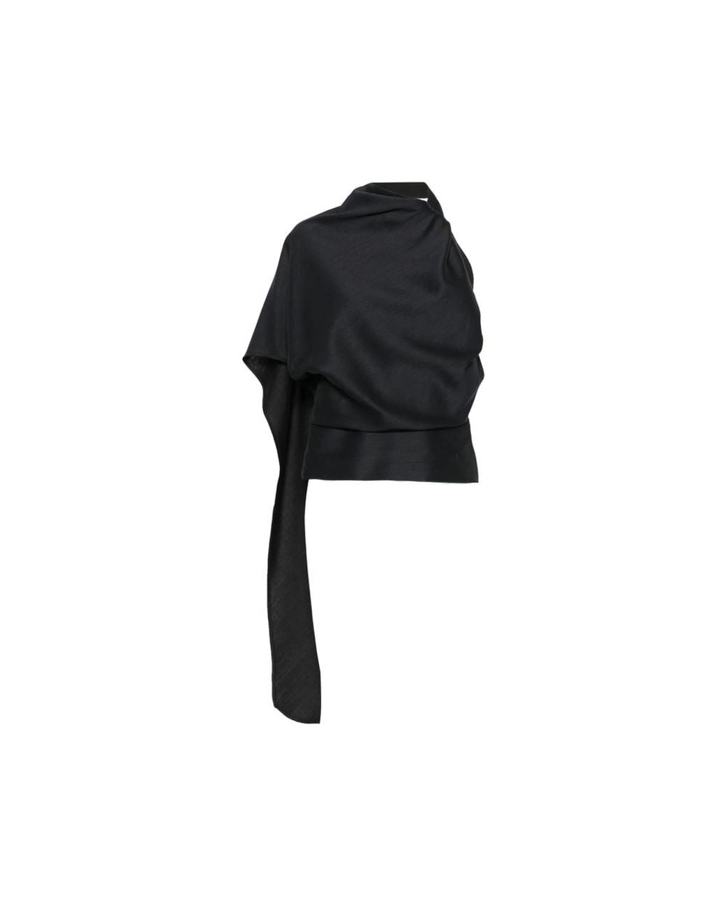 Rohe Black One-Shoulder Scarf-Detail Top