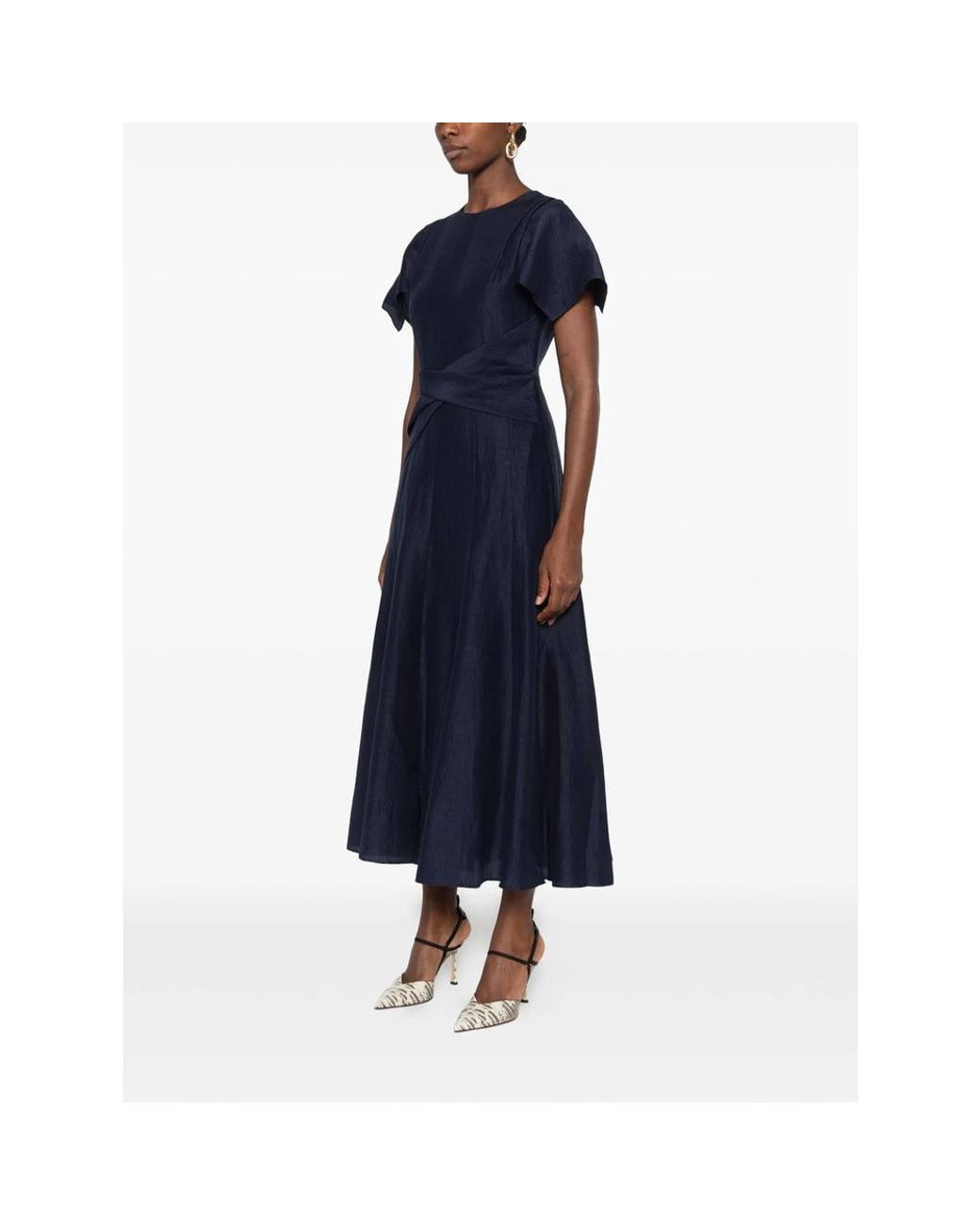 Roland Mouret Blue Pleated Flutter-Sleeve Midi Dress