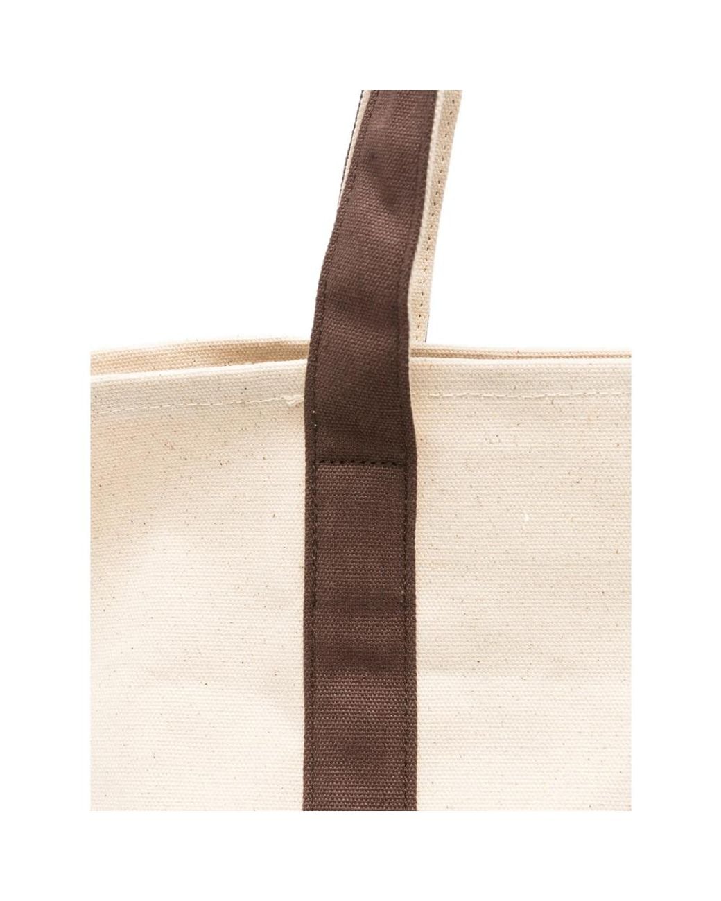 Sporty & Rich Natural Medium Mona Logo-Embroidered Tote Bag