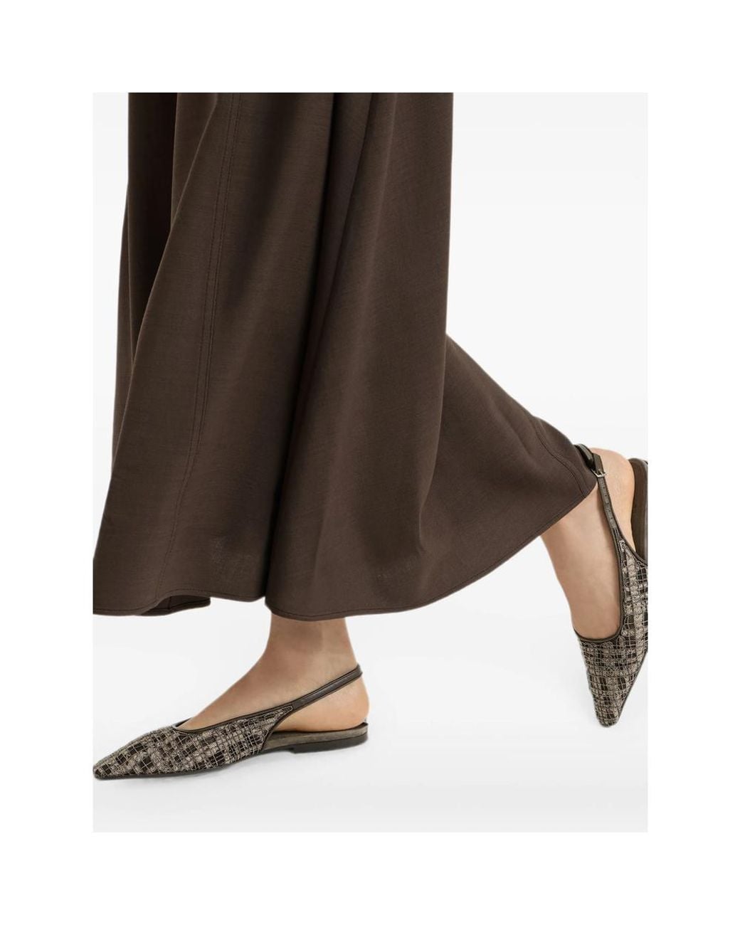 Brunello Cucinelli Brown Precious Check Embroidery Slingback Flats