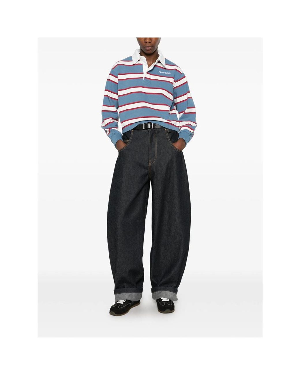 Sporty & Rich Blue Blondie Striped Long-Sleeve Polo Shirt