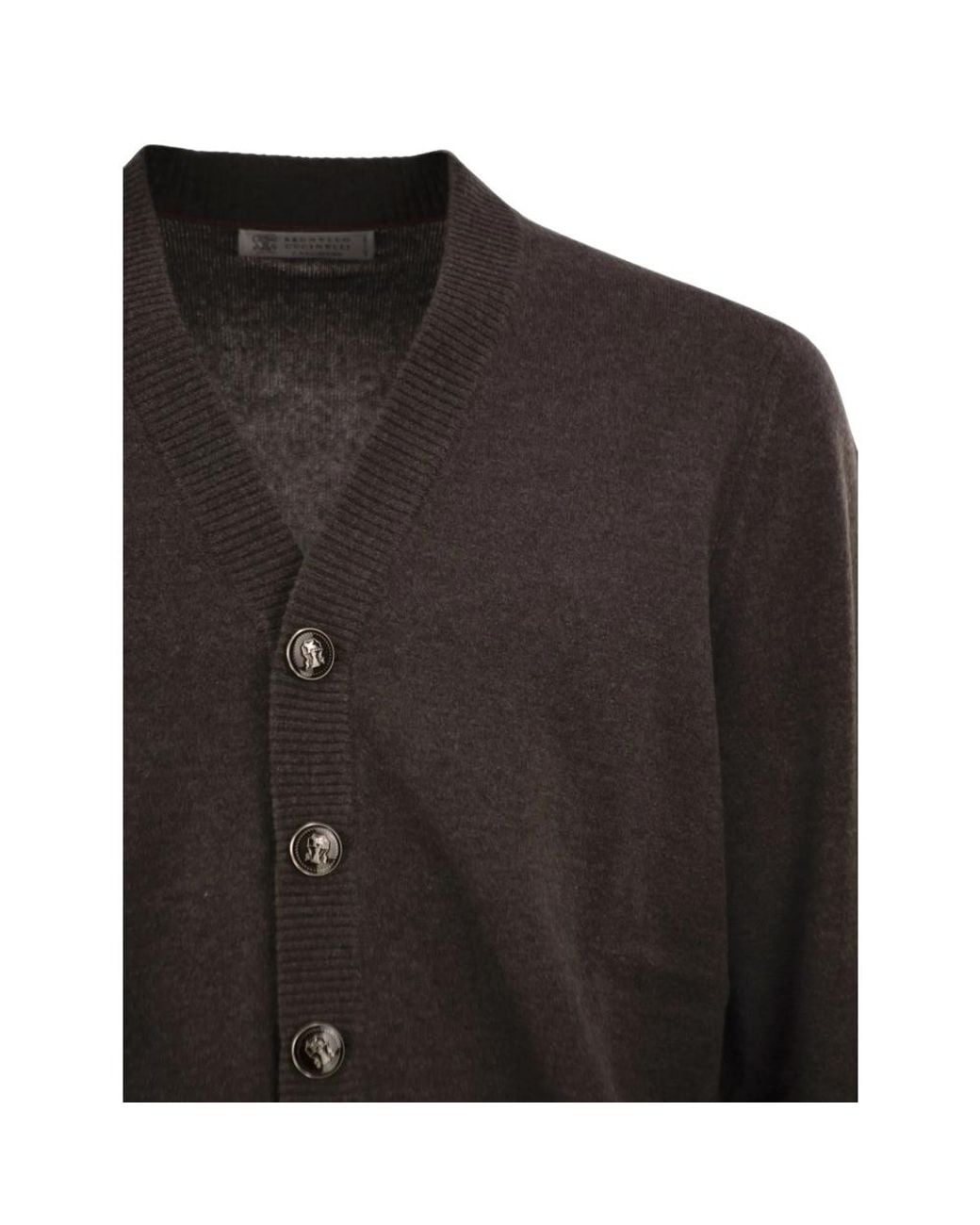 Brunello Cucinelli Black V-Neck Button-Up Cardigan for men