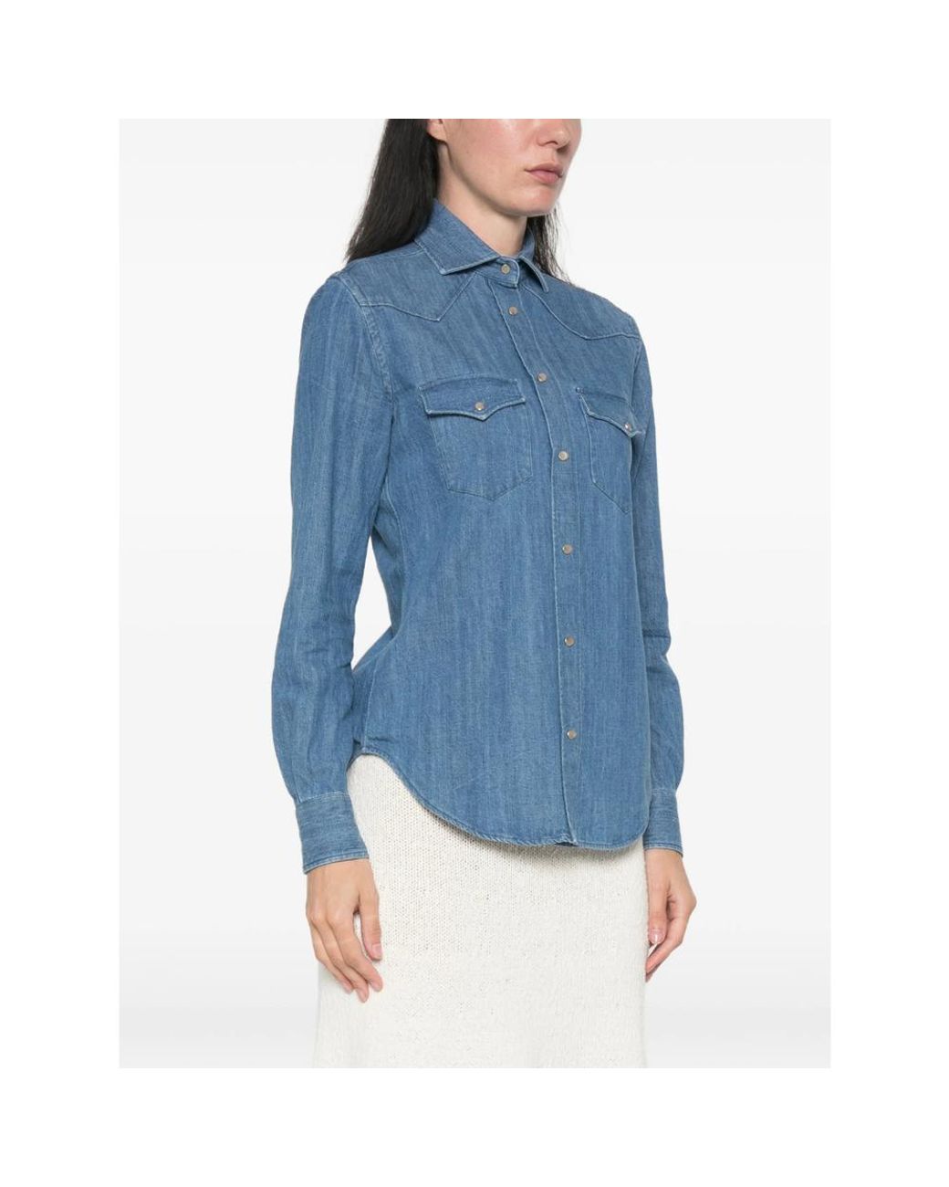 CAMICERIA MAZZARELLI Blue Western-Style Denim Shirt