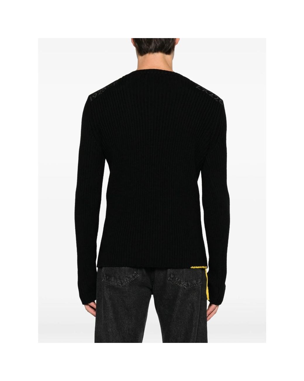 Fendi Black Ribbed-Knit Shoulder-Patch Sweater for men