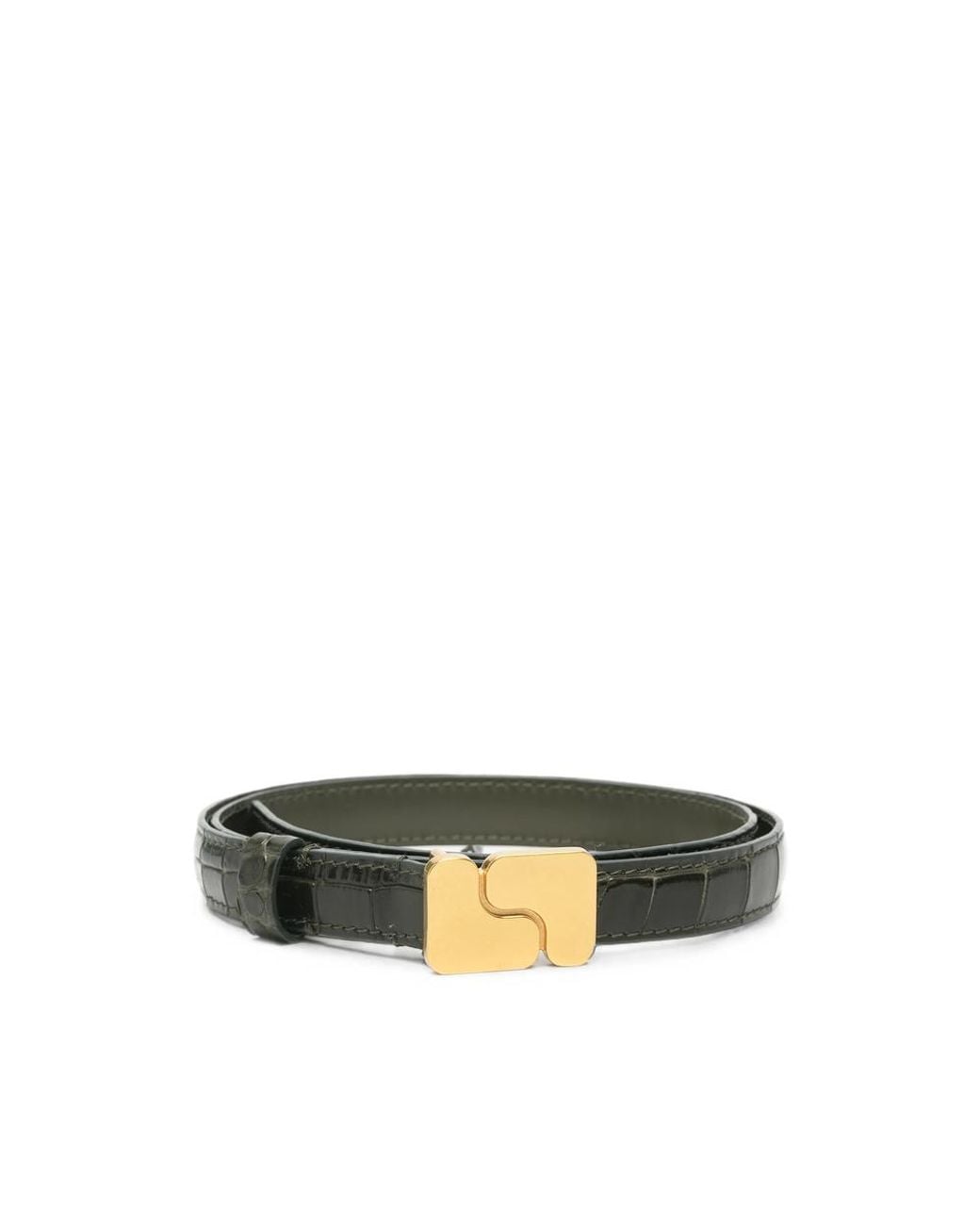 Soeur Green Mini Ninon Croc-Effect Leather Belt