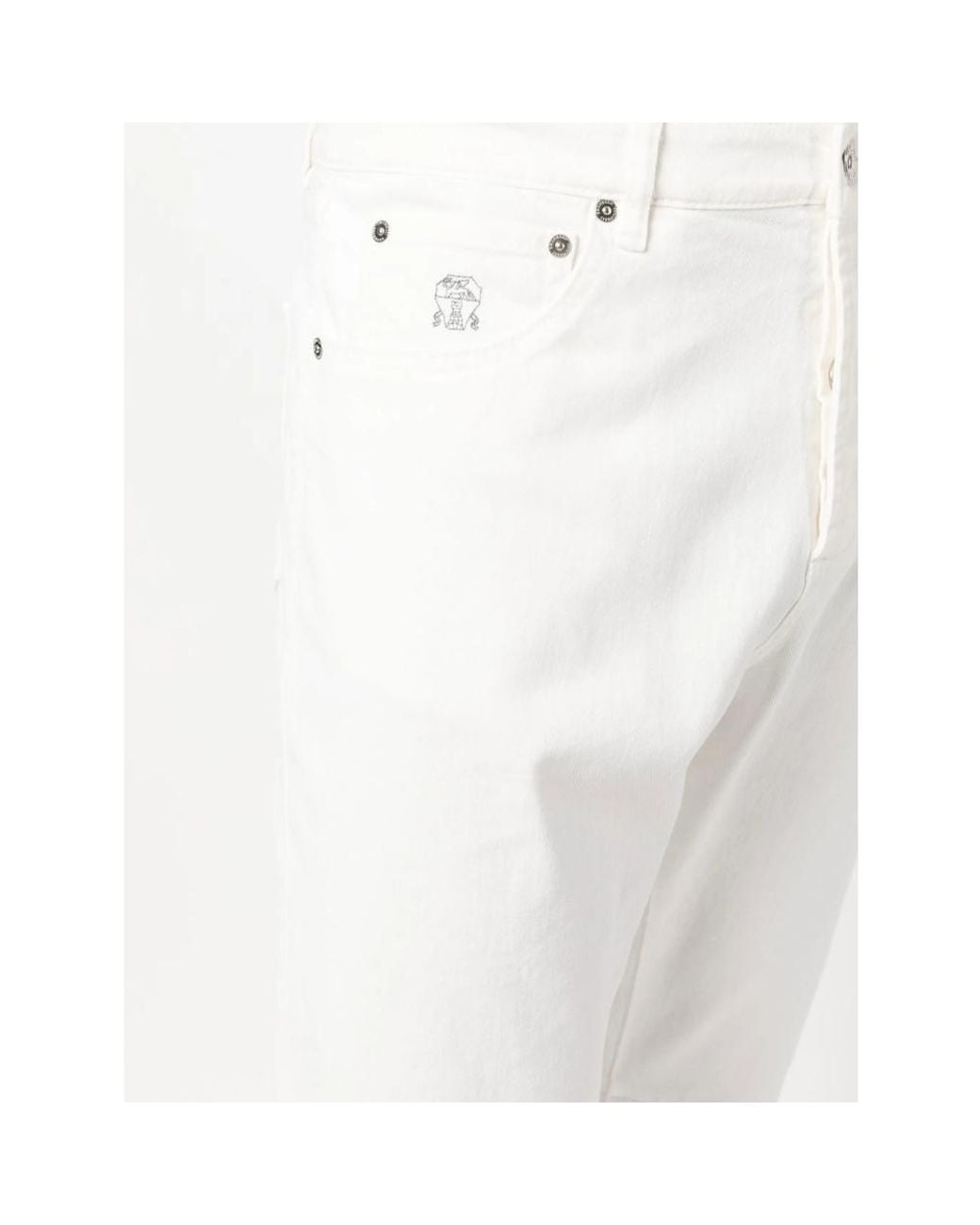 Brunello Cucinelli White Logo-Embroidered Jeans for men