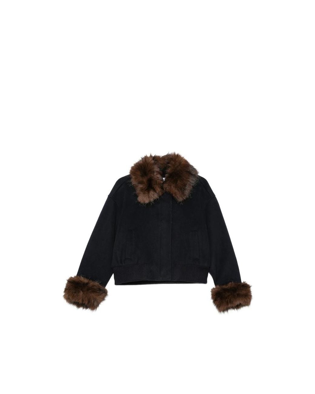 Self-Portrait Black Faux-Fur Trim Bomber Jacket