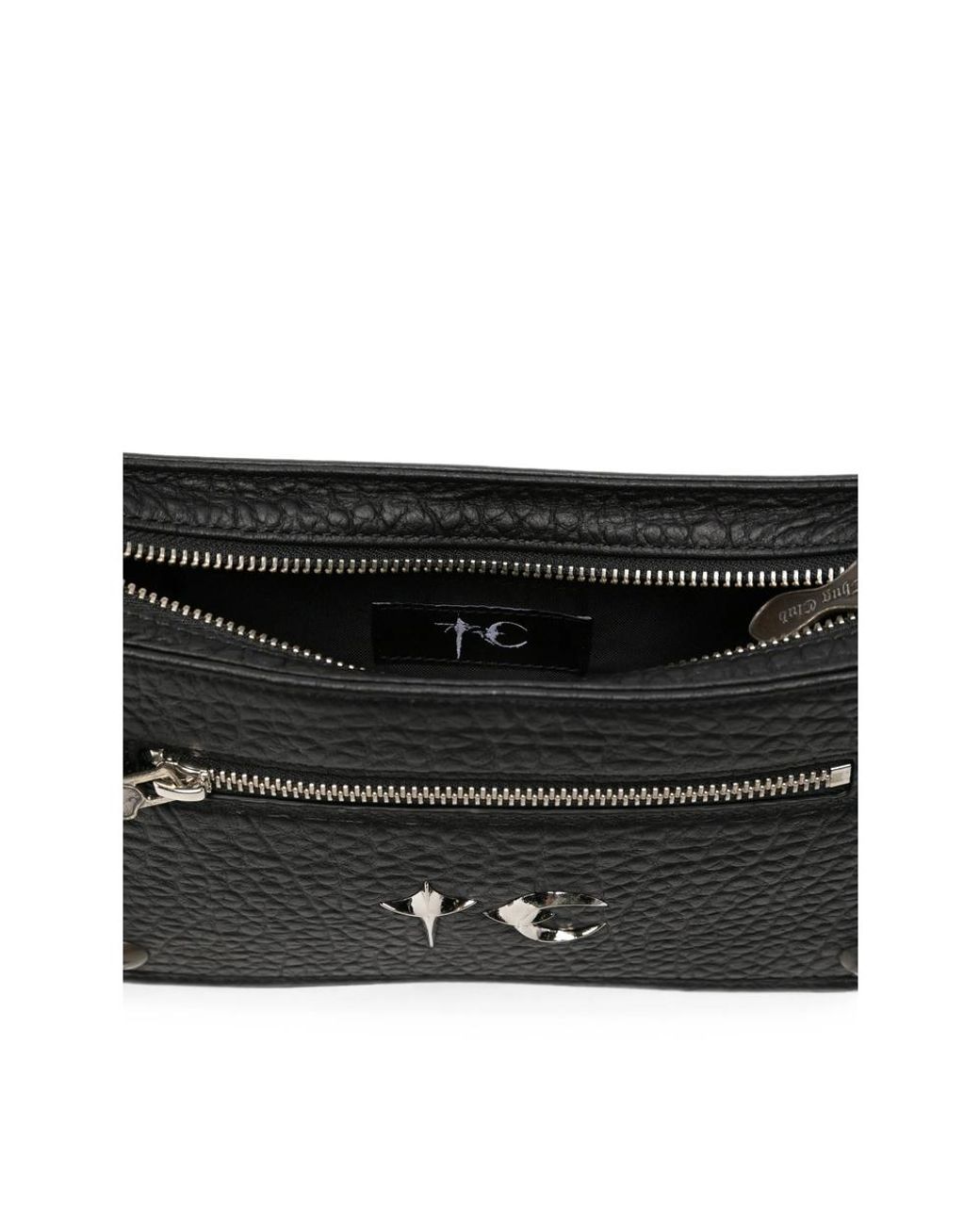 THUG CLUB Black Studded Leather Messenger Bag for men