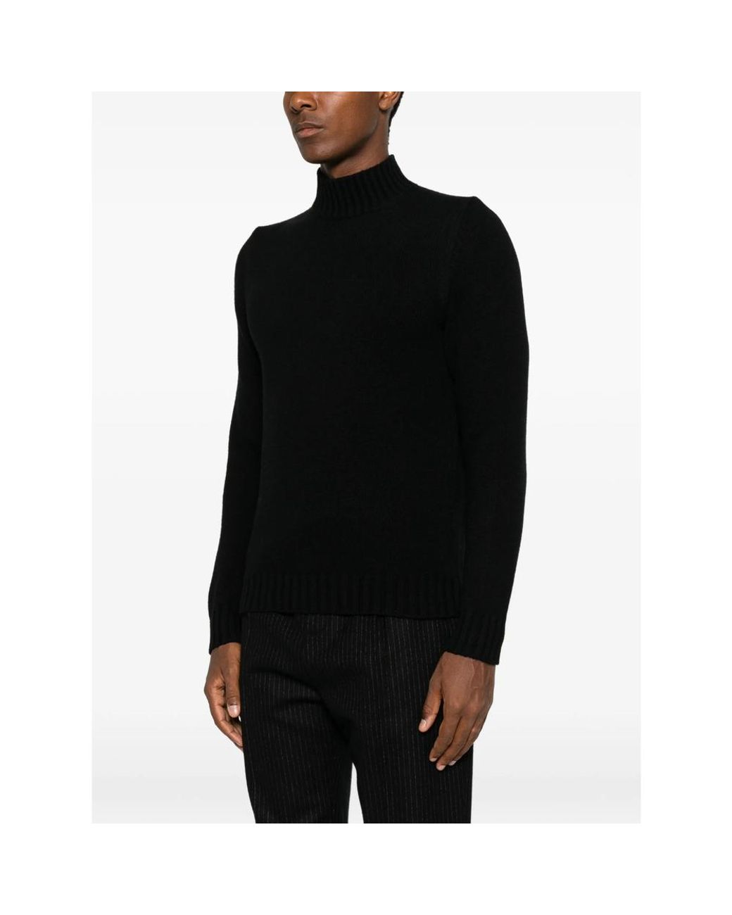 Fedeli Black Ribbed-Knit High-Neck Knit for men