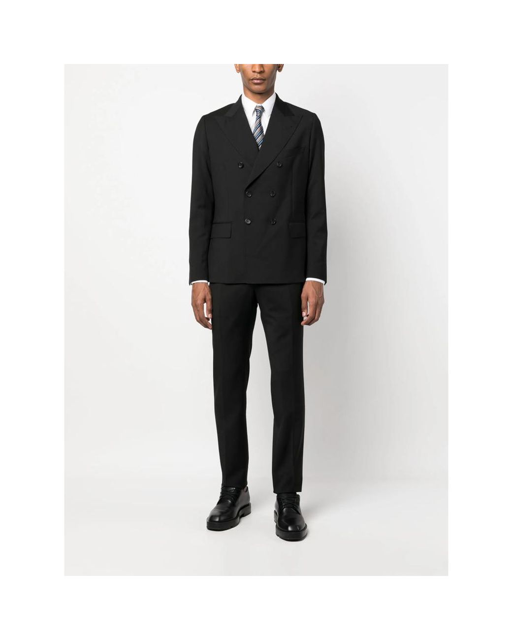 Eraldo Black Peak-Lapel Wool Double-Breasted Suit for men