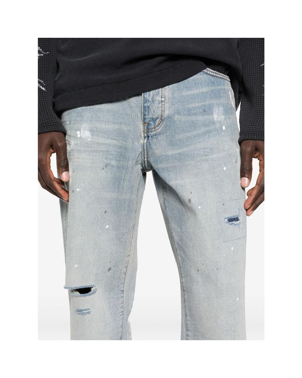 Purple Brand Blue Painted Distressed Jeans for men