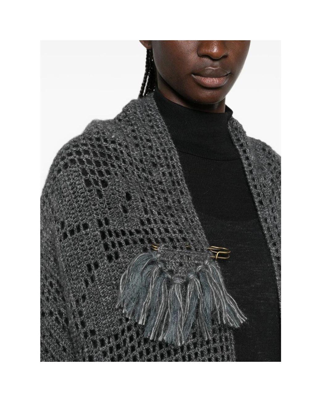 Chiara Is Gray Scialle Coperta Peonia Fringe-Trimmed Crochet Poncho