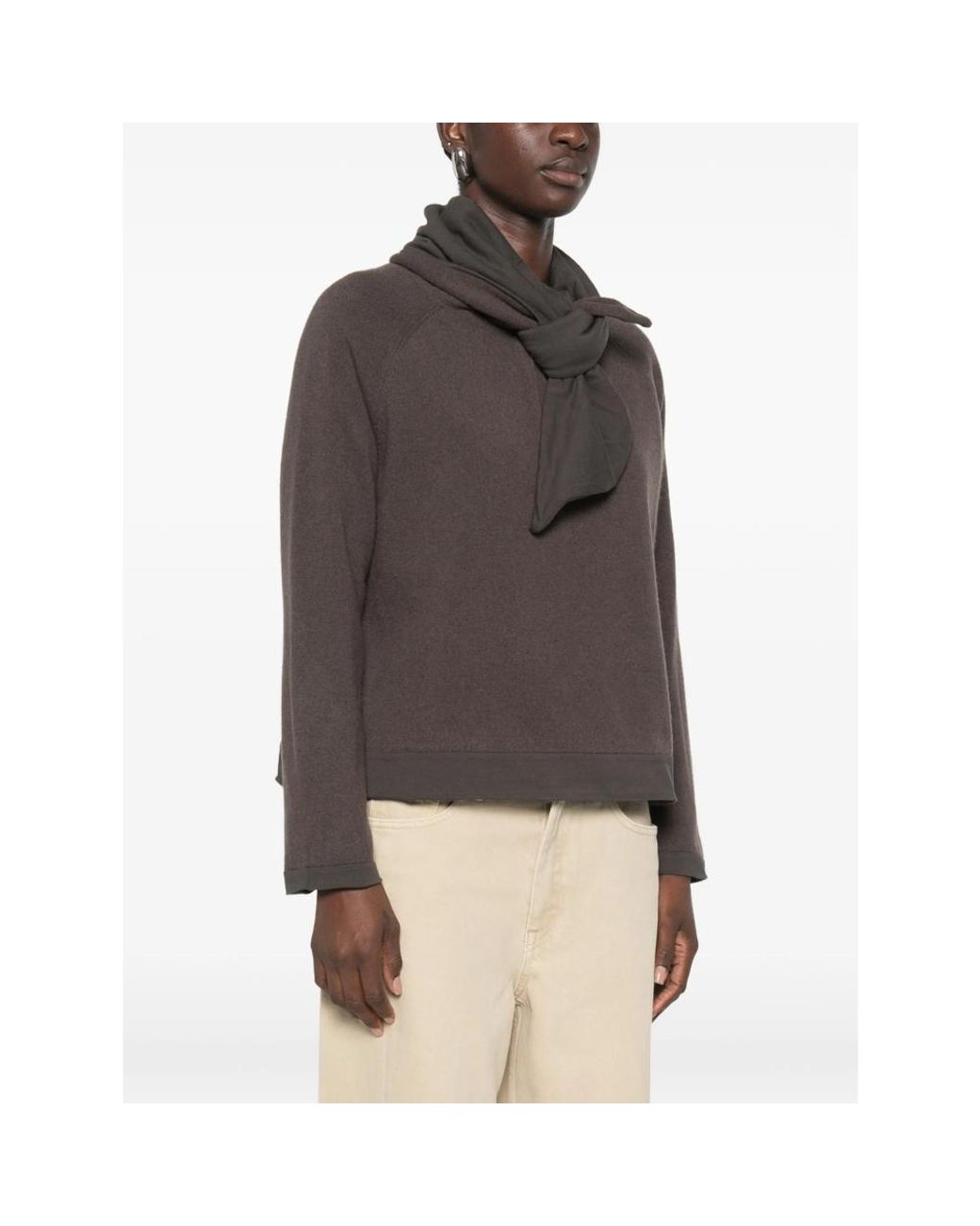 JC Sophie Black Poppy Scarf-Detail Raglan-Sleeve Sweater