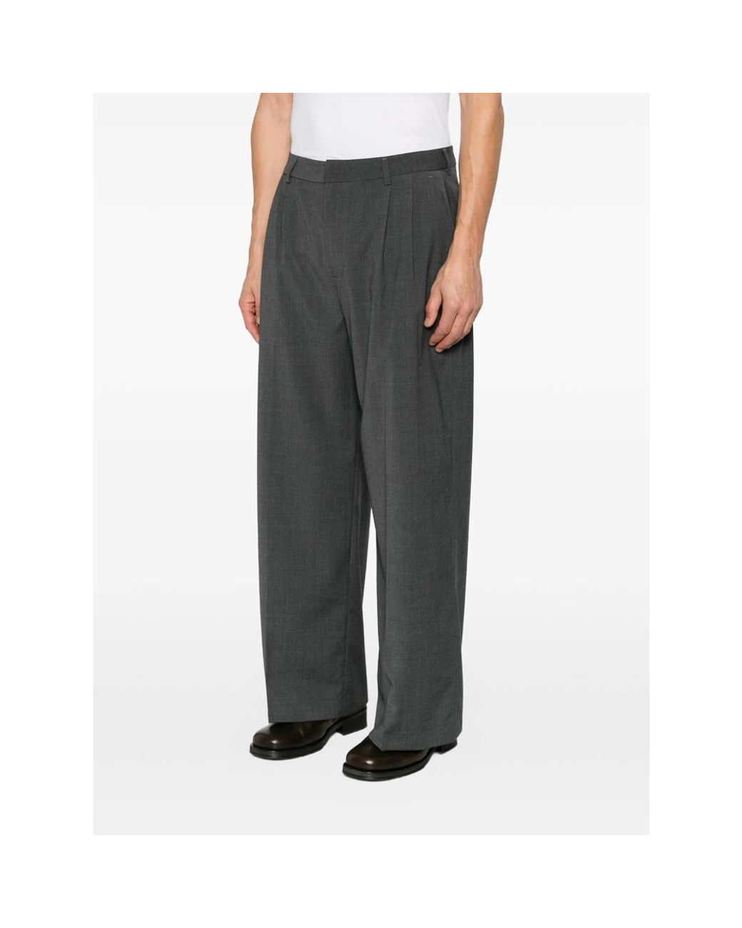 THESTROY Gray Pleated Wide-Leg Trousers for men