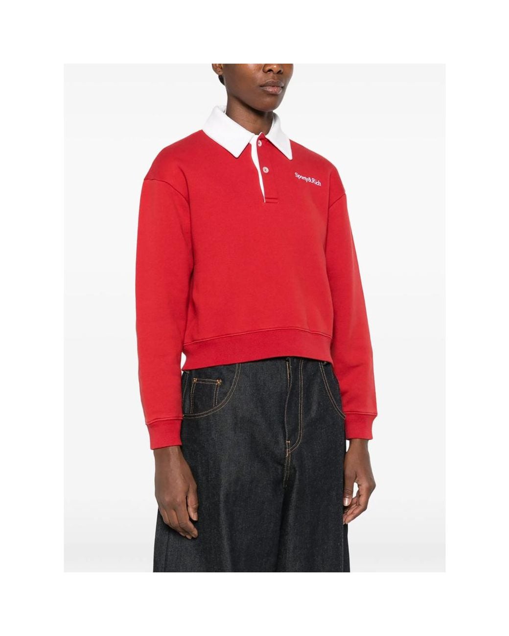 Sporty & Rich Red Evin Logo-Print Polo Shirt