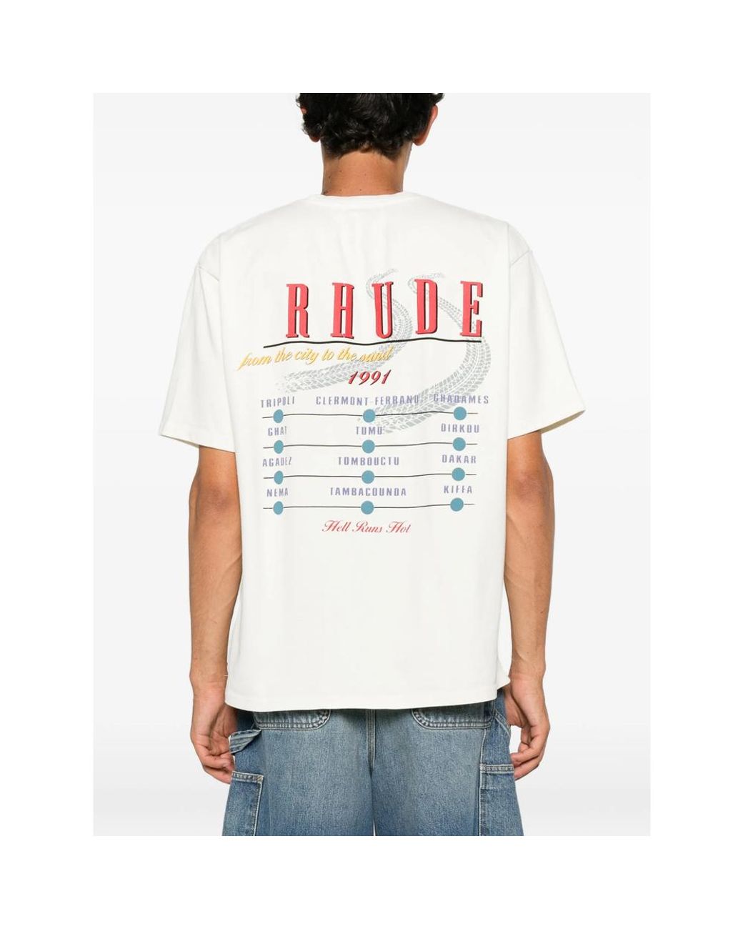 R H U D E © White The Desert Decides Logo-Print T-Shirt for men