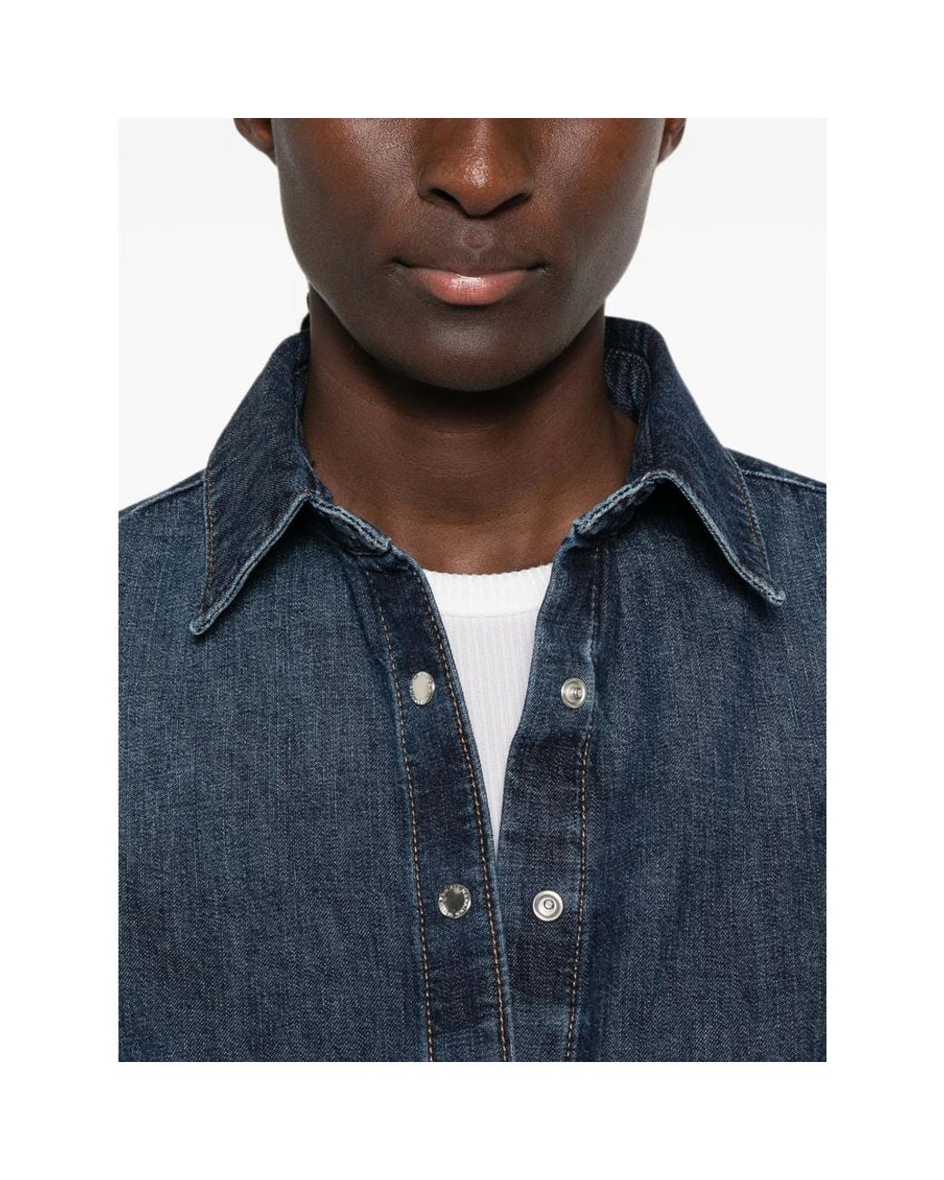 7 For All Mankind Blue Button-Up Denim Shirt