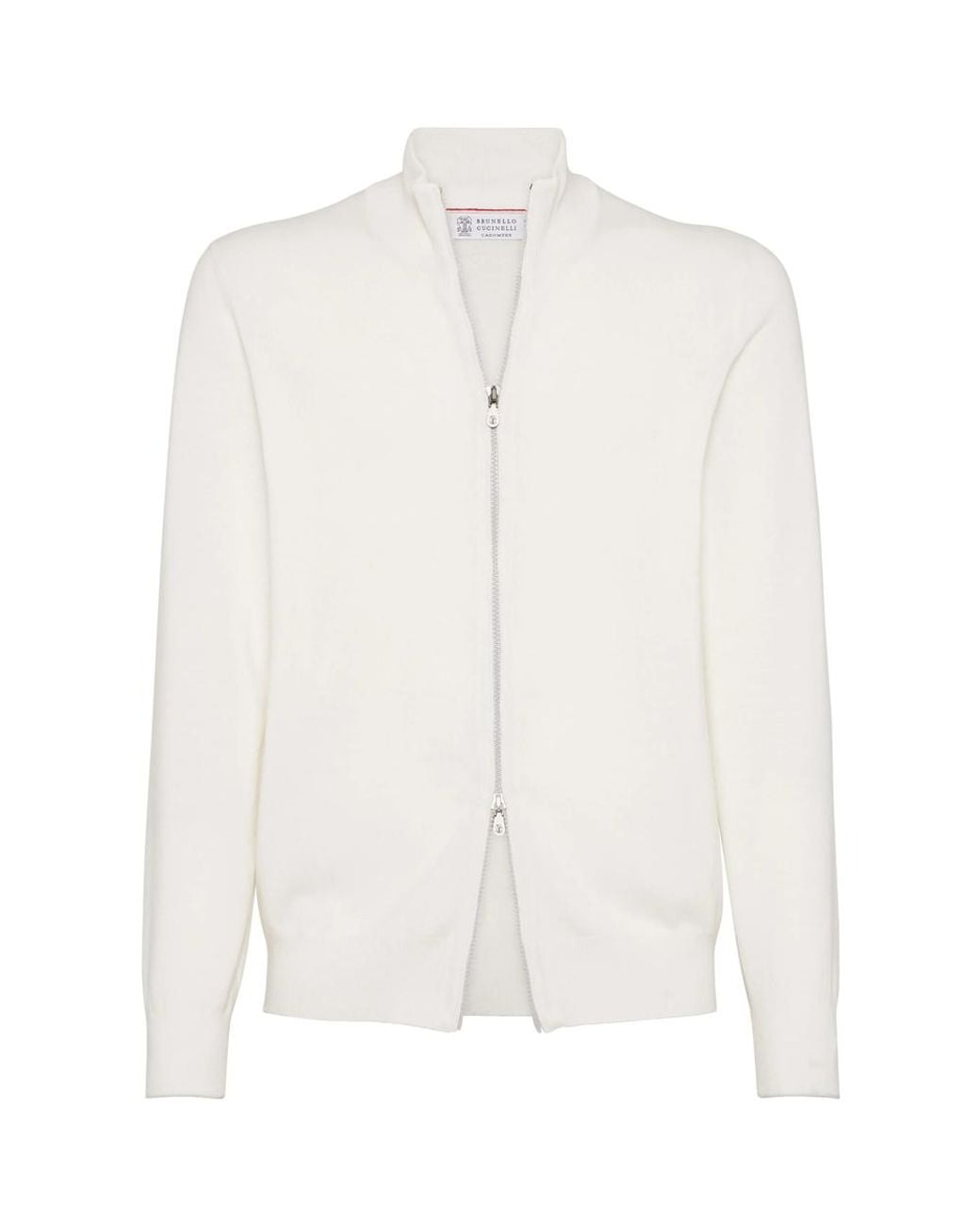 Brunello Cucinelli White Cashmere High-Neck Cardigan With Zipper for men