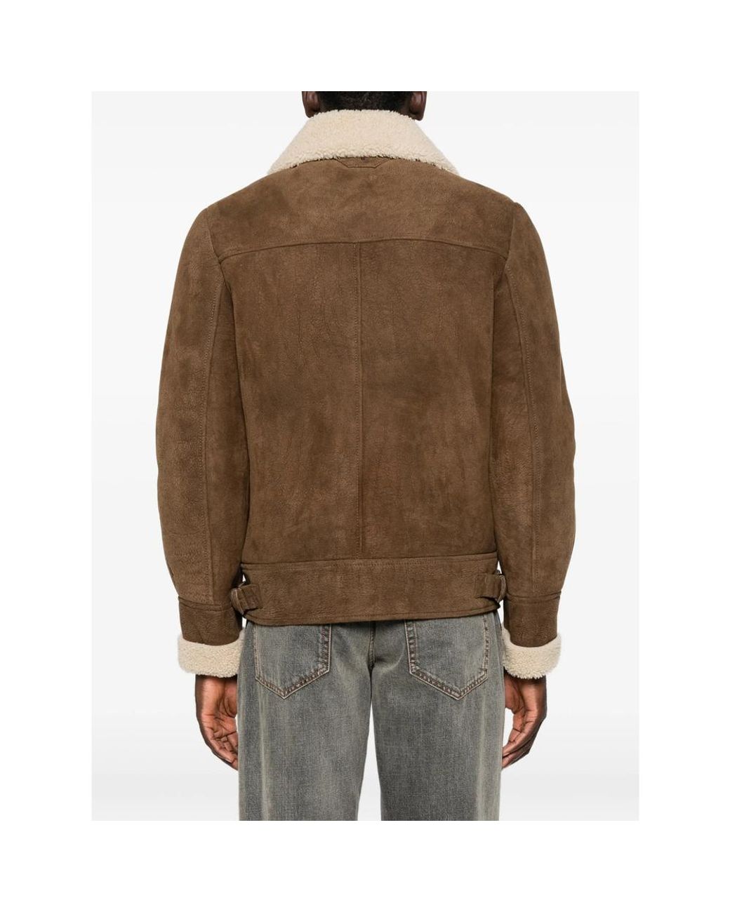 Salvatore Santoro Brown Shearling-Trim Leather Jacket for men