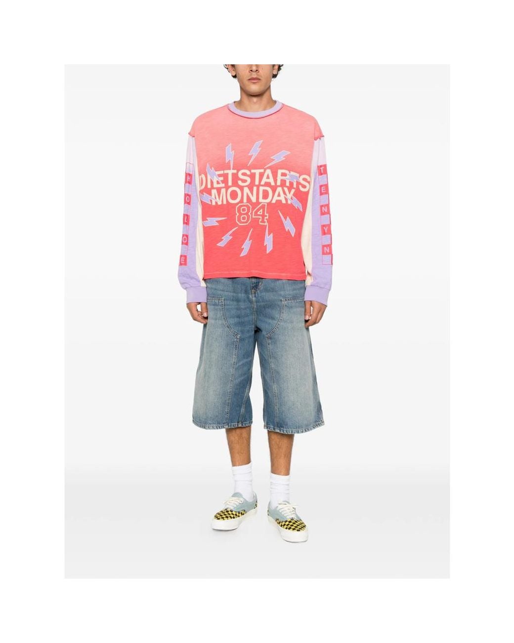 DIET STARTS MONDAY Pink Logo-Print Panelled Sweater for men