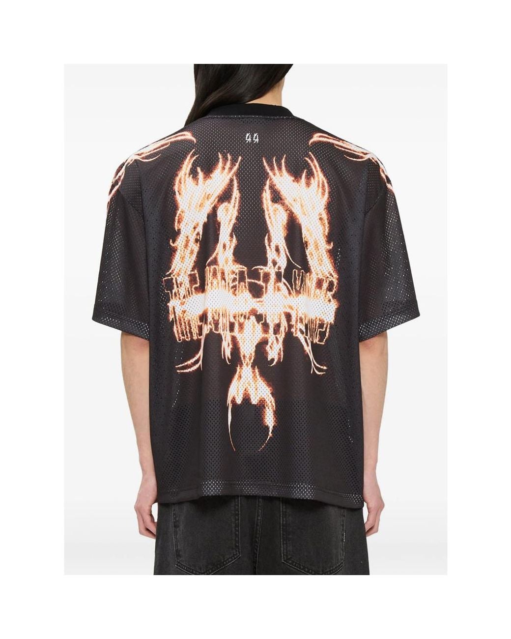 44 Label Group Black Y2K World Fire Soccer Graphic-Print T-Shirt for men