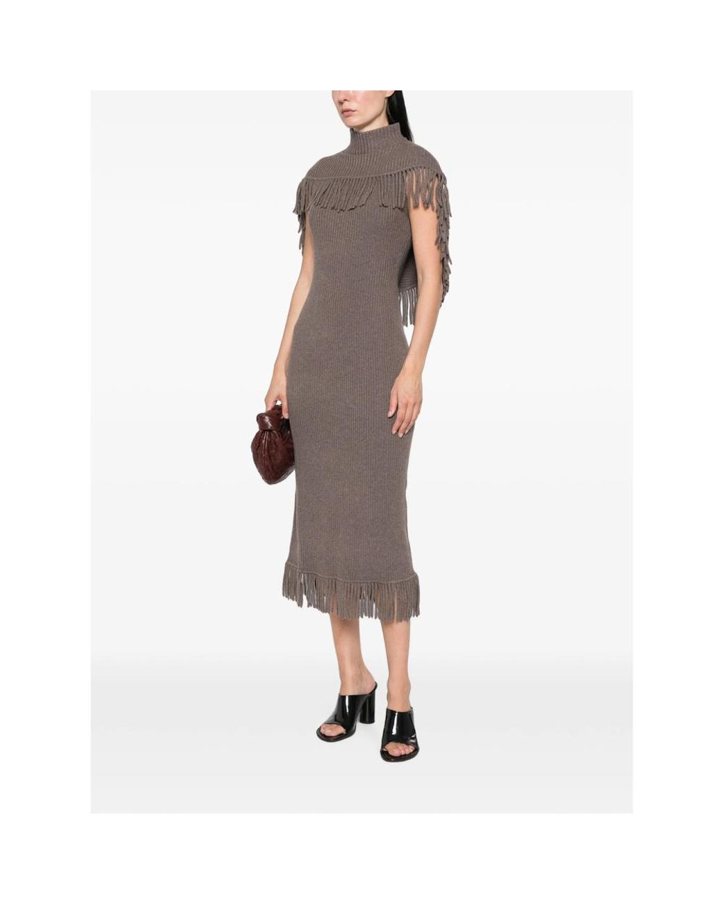 Jonathan Simkhai Brown Fringe-Trim Ribbed-Knit Dress