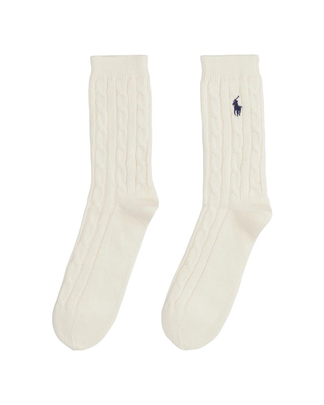 Ralph Lauren White Cable-Knit Cotton Socks
