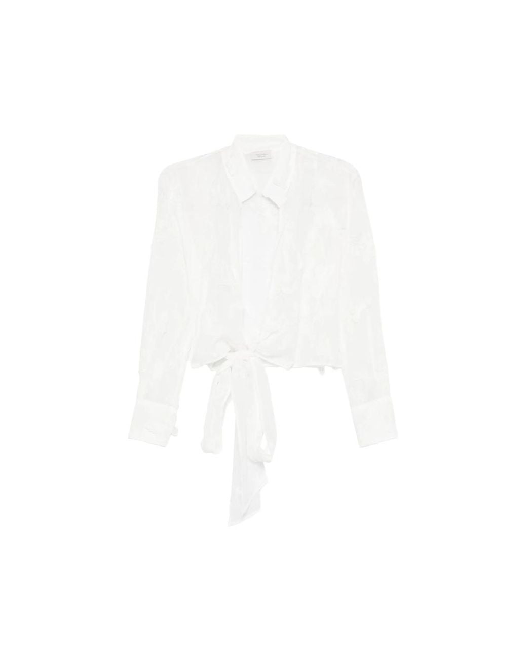 CAMICERIA MAZZARELLI White Tie-Front Blouse