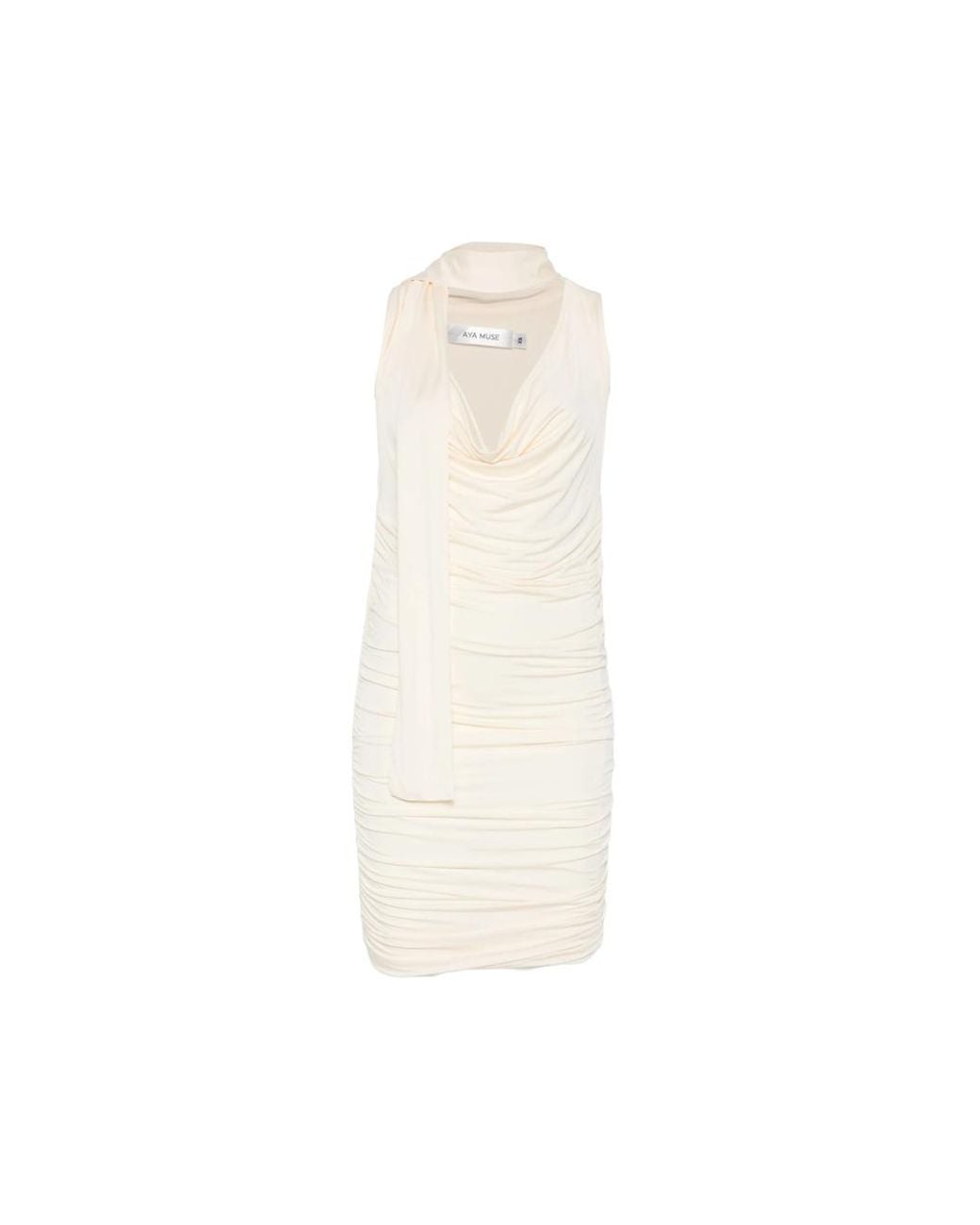 AYA MUSE White Draped-Meckline Midi Dress