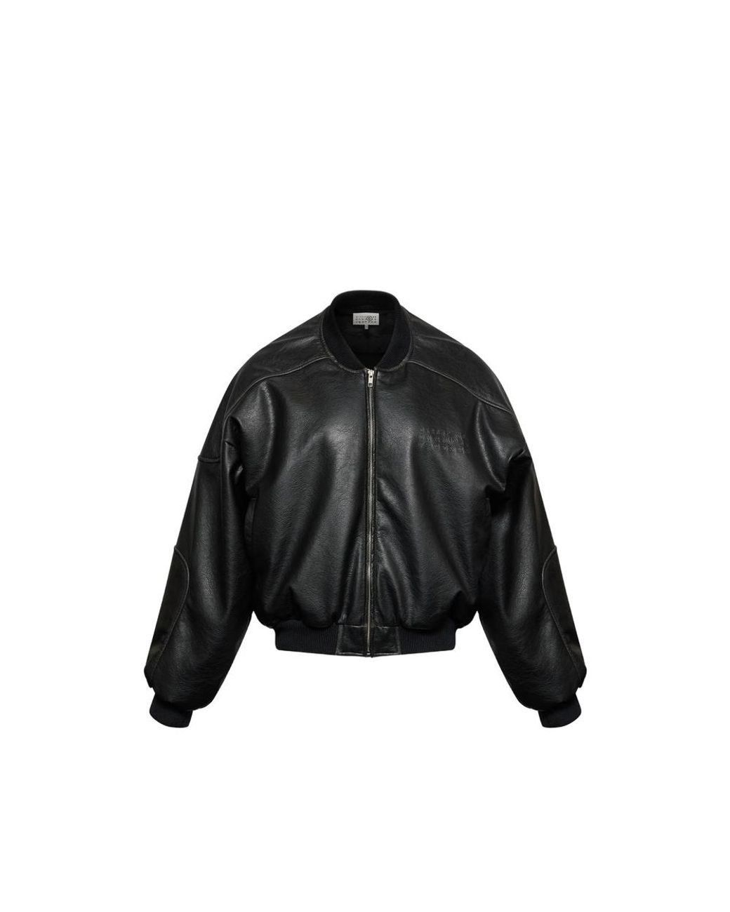 MM6 by Maison Margiela Black Faux Leather Jacket With Rib-Knit Trim