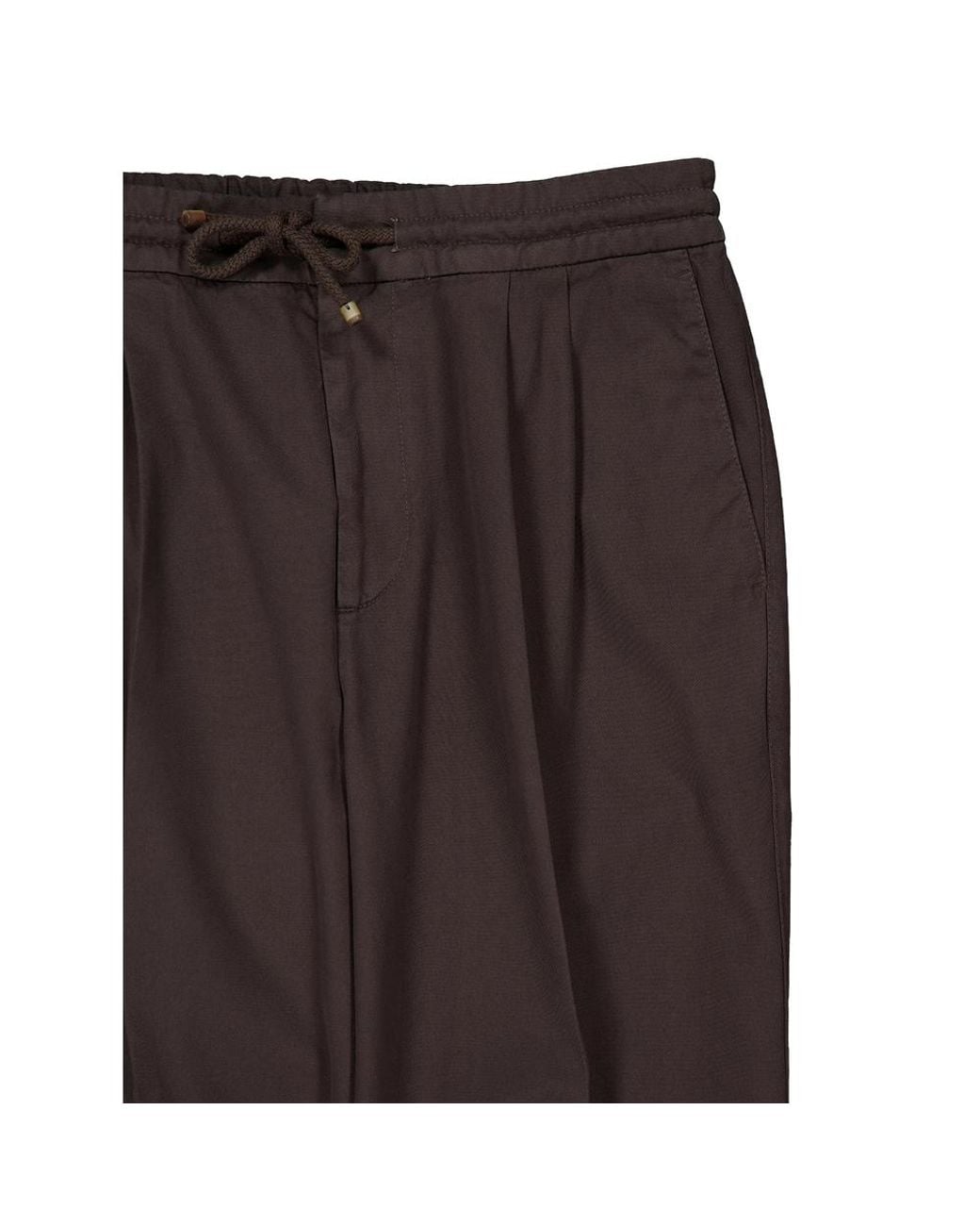 Brunello Cucinelli Brown Garment-Dyed Twisted Cotton Gabardine Trousers With Drawstring And Double Pleats for men