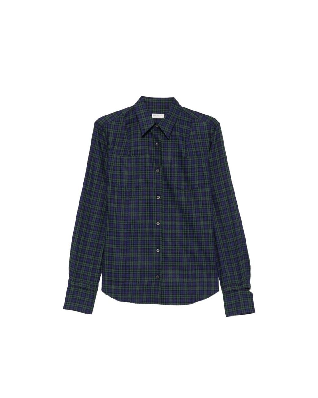 Dries Van Noten Blue Tartan-Check Button-Up Shirt