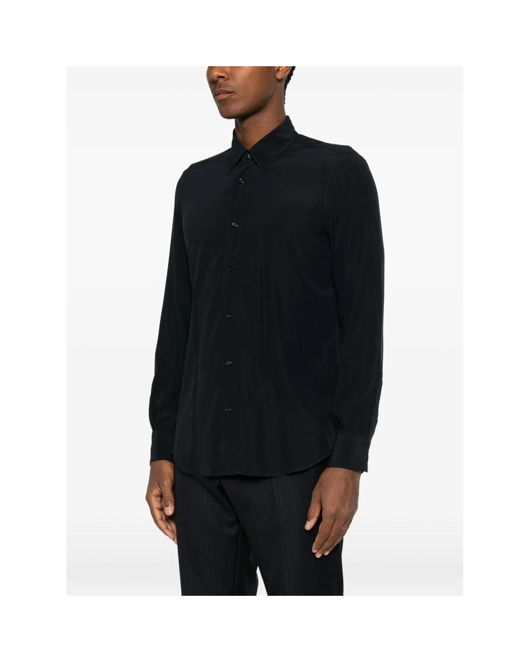 CAMICERIA MAZZARELLI Black Long-Sleeve Button-Up Shirt