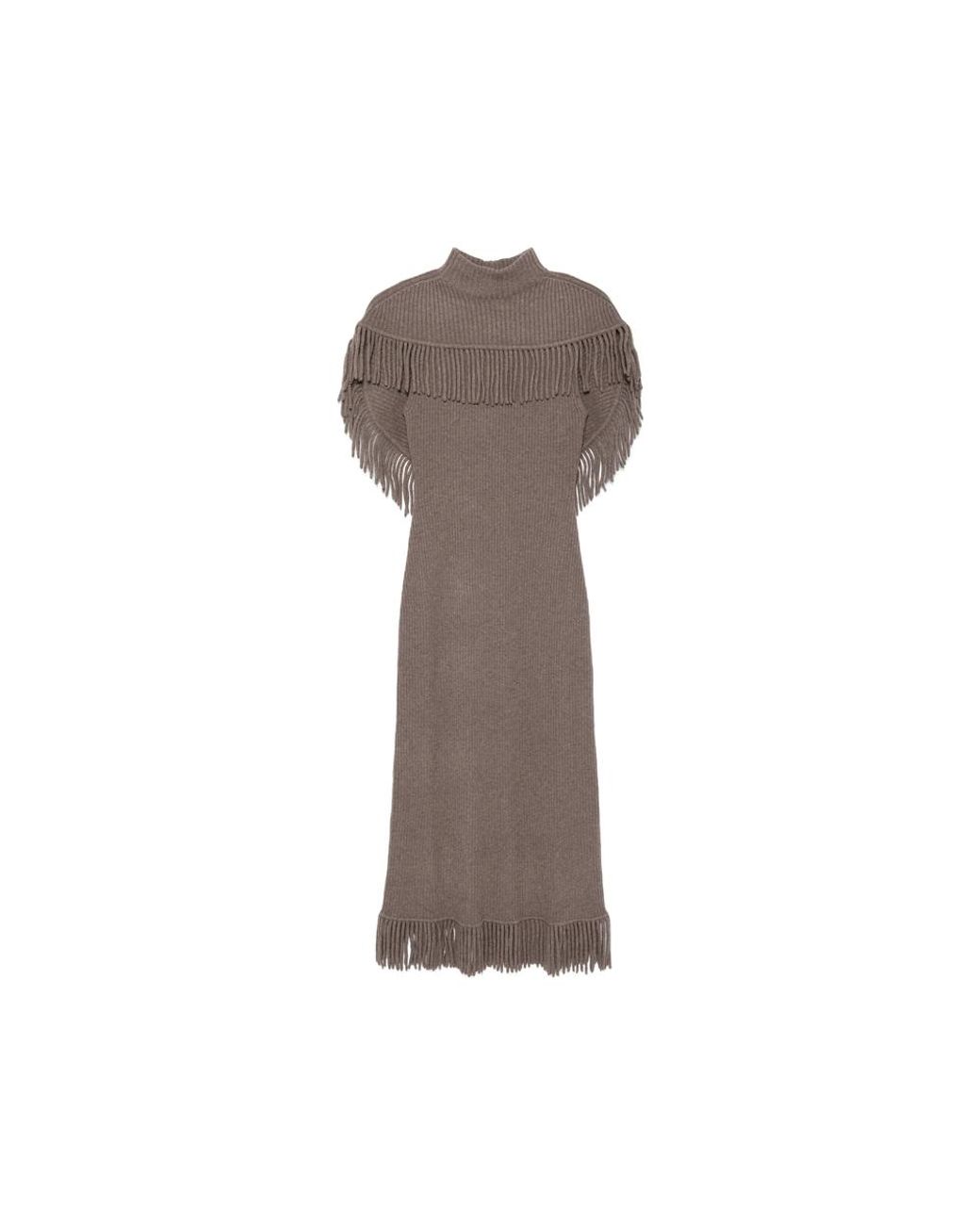 Jonathan Simkhai Brown Fringe-Trim Ribbed-Knit Dress