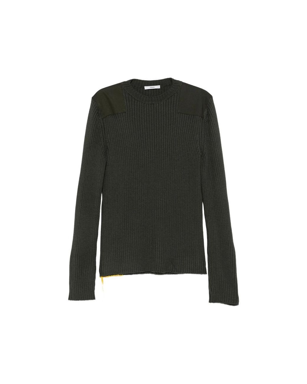 Fendi Green Ribbed-Knit Shoulder-Patch Sweater for men