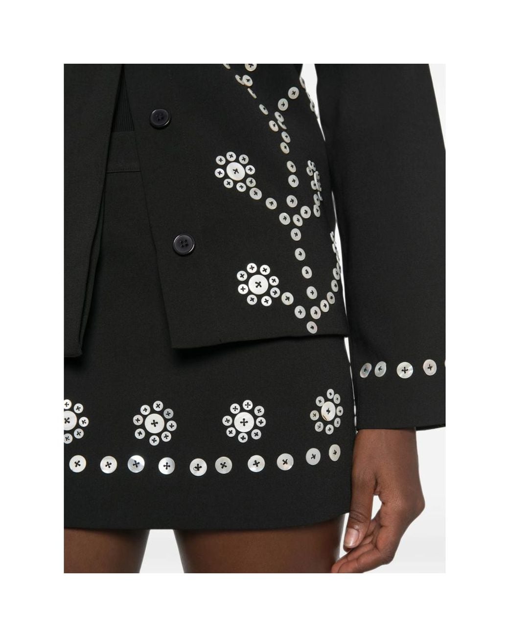 Stine Goya Black Button-Embellished Floral-Motif Mini Skirt