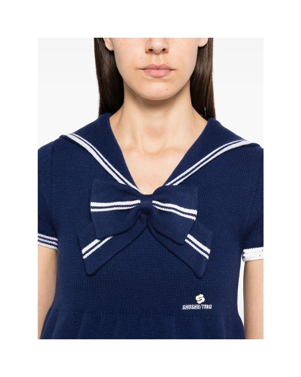 ShuShu/Tong Blue Bow-Detail Sailor-Collar Mini Dress