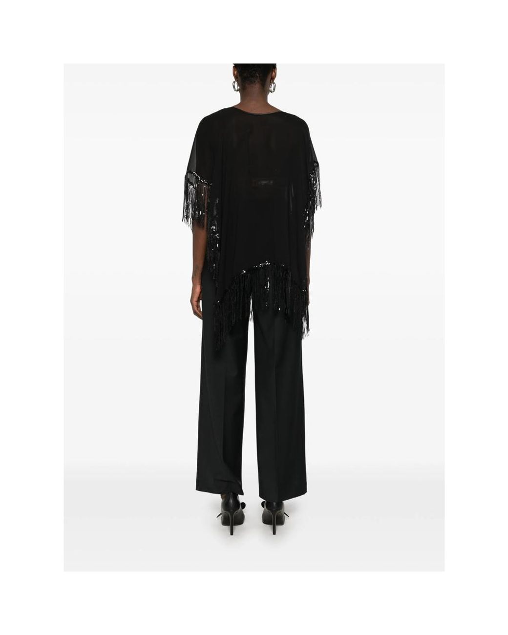 De Santis by Martin Alvarez Black Sequin-Embellished Fringed Cape