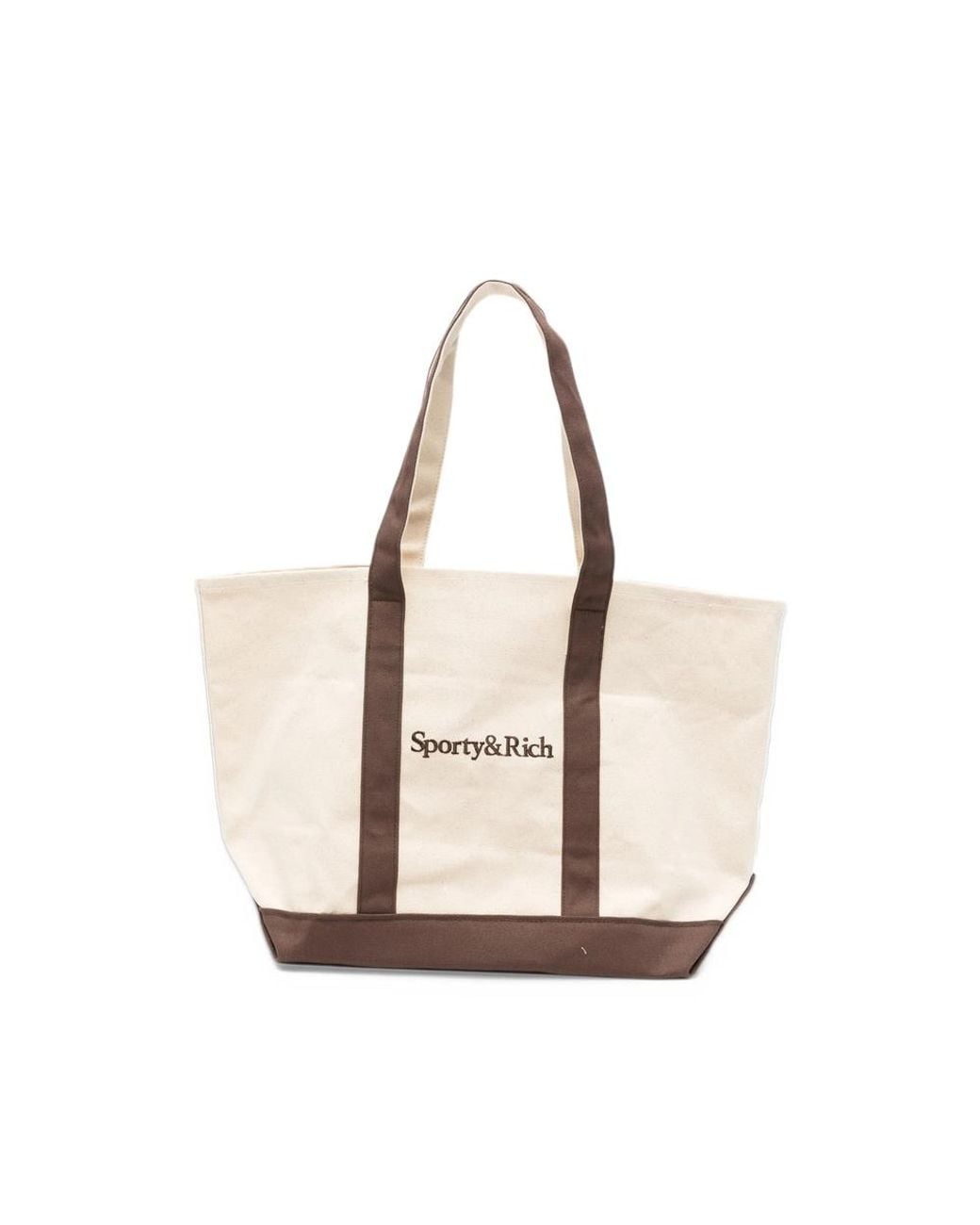 Sporty & Rich Natural Medium Mona Logo-Embroidered Tote Bag