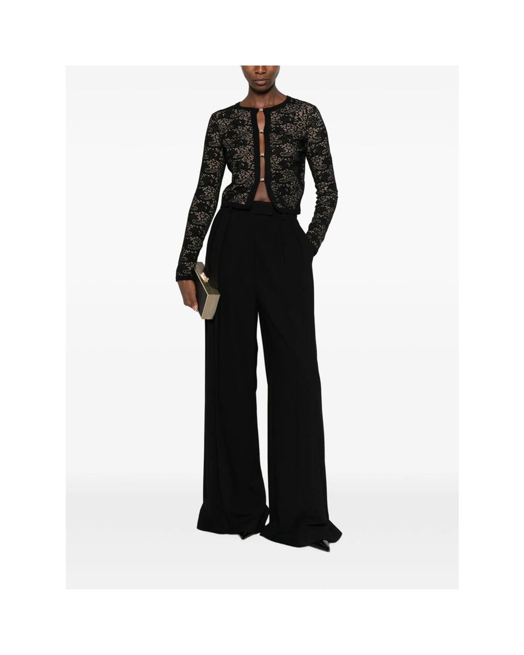 Elisabetta Franchi Black Lace-Pattern Logo-Plaque Sweater