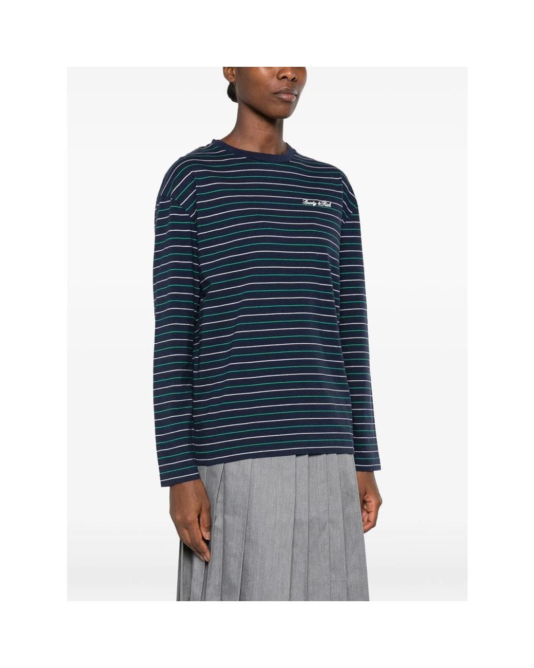 Sporty & Rich Blue Striped-Pattern Long-Sleeve T-Shirt